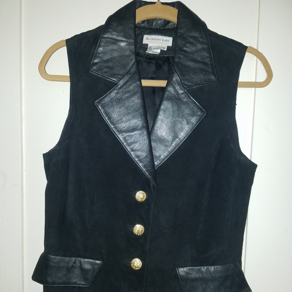 LADIES GENUINE SUEDE VEST WITH LEATHER DETAILING